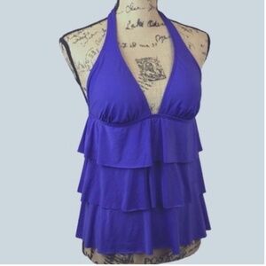 Kenneth Cole: Women’s Tiered Tankini Swim Top - Blue - Size Small